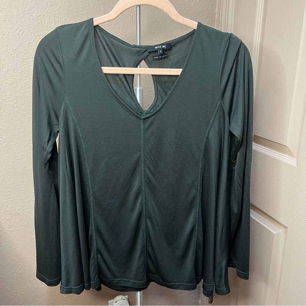 Miss Me Hunter Green V-Neck Swing Long Sleeve T-Shirt